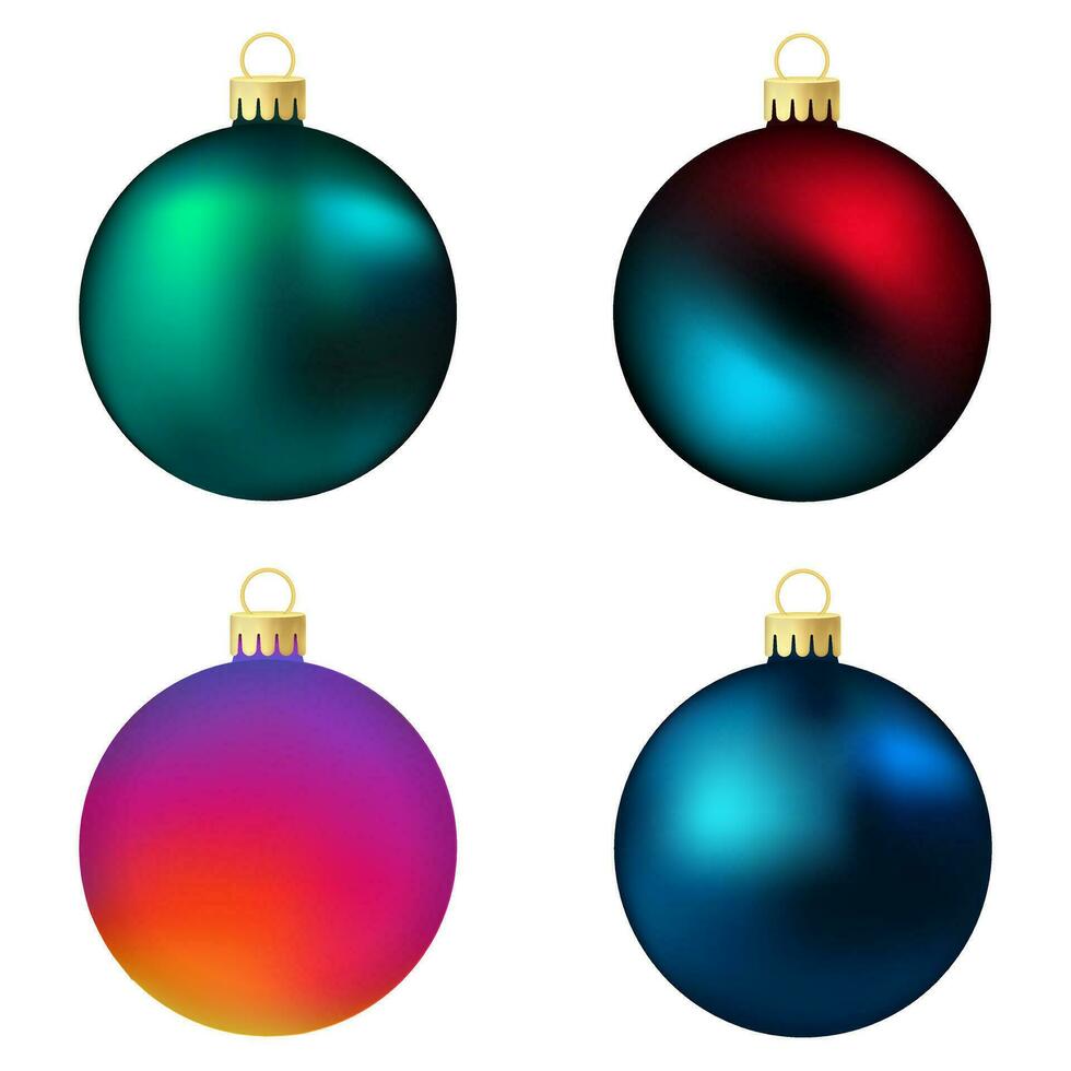 uppsättning av grön, blå och regnbåge jul träd leksak eller boll vektor