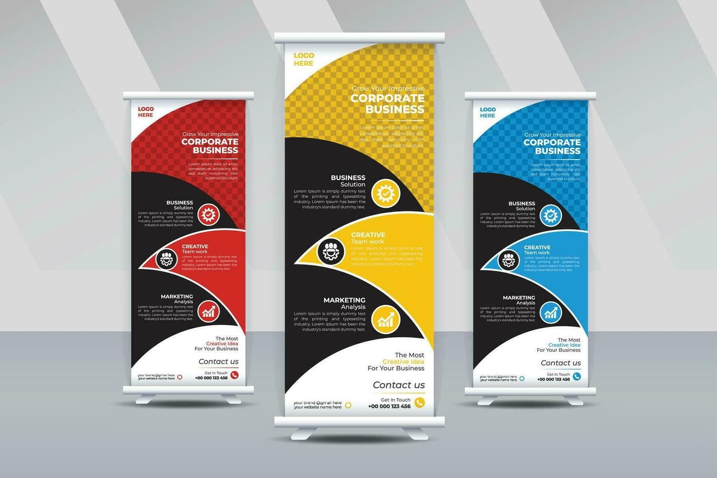 modern korporativ bunt Geschäft rollen oben Banner Stand Vektor kreativ Design, Verkauf Banner, x Banner, x Stand, ziehen hoch, Pop oben Banner zum Marketing und Werbung Rechteck Größe