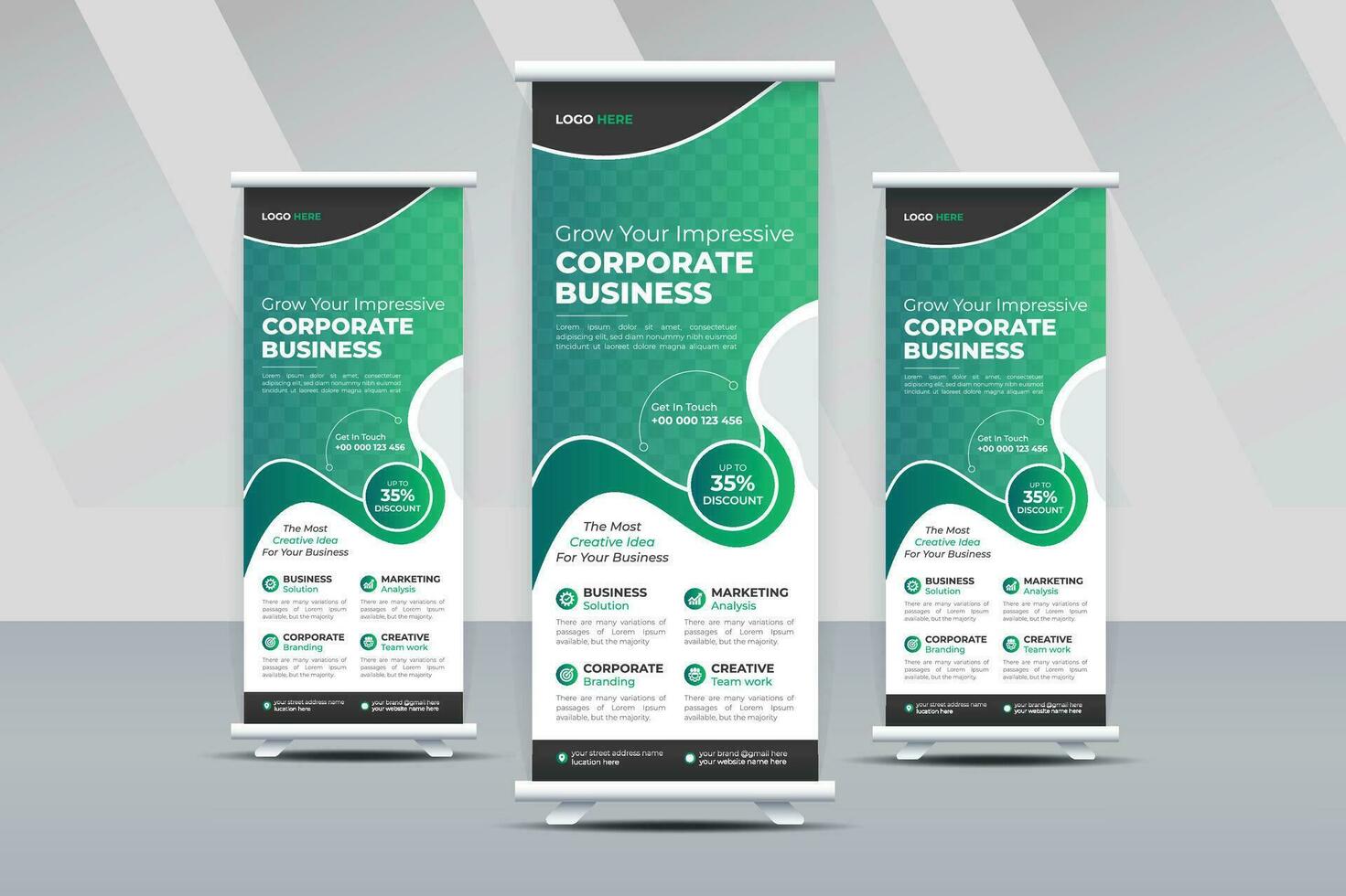 modern korporativ bunt Geschäft rollen oben Banner Stand Vektor kreativ Design, Verkauf Banner, x Banner, x Stand, ziehen hoch, Pop oben Banner zum Marketing und Werbung Rechteck Größe