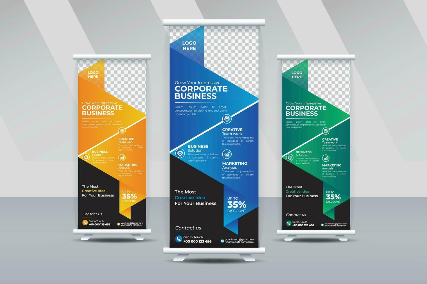 modern korporativ bunt Geschäft rollen oben Banner Stand Vektor kreativ Design, Verkauf Banner, x Banner, x Stand, ziehen hoch, Pop oben Banner zum Marketing und Werbung Rechteck Größe