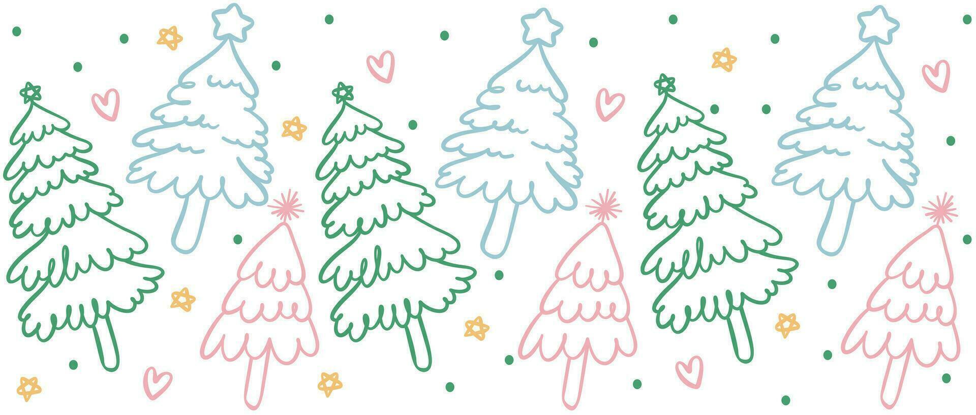 süß Weihnachten Baum Gliederung Glas können wickeln Muster geschichtet druckbar zum 16 oz Libbey, im festlich kawaii Stil. vektor