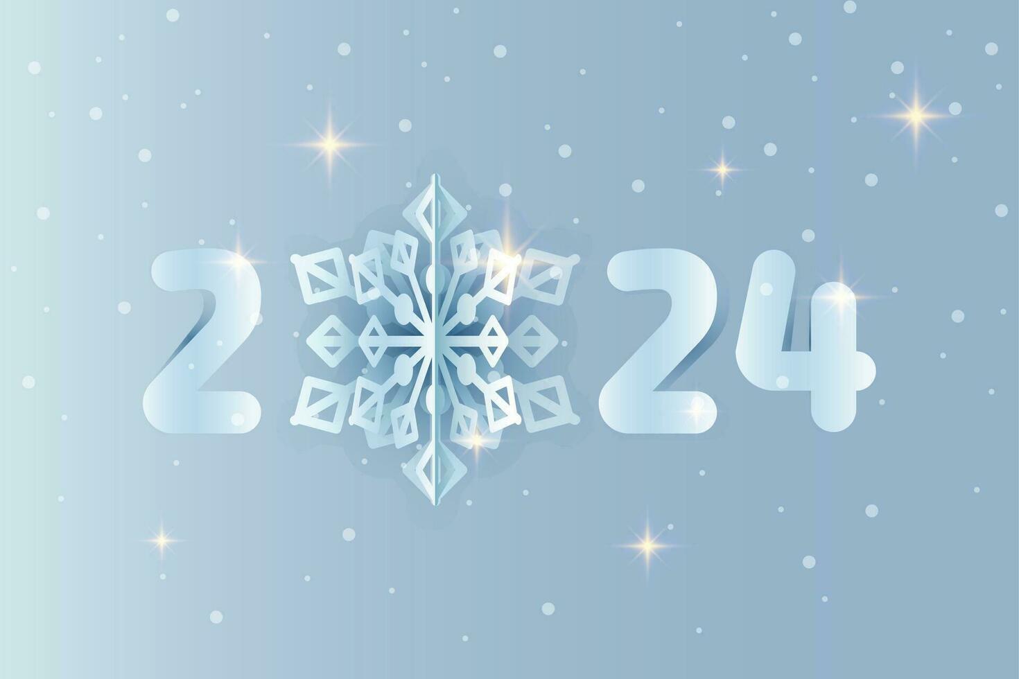 Neu Jahr Datum 2024 dekoriert Origami Schneeflocke vektor