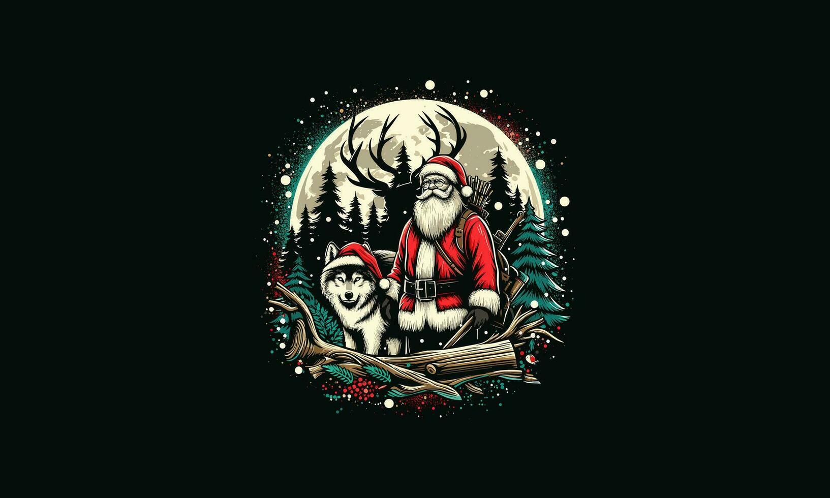 Santa und Wolf auf Wald Vektor Kunstwerk Design