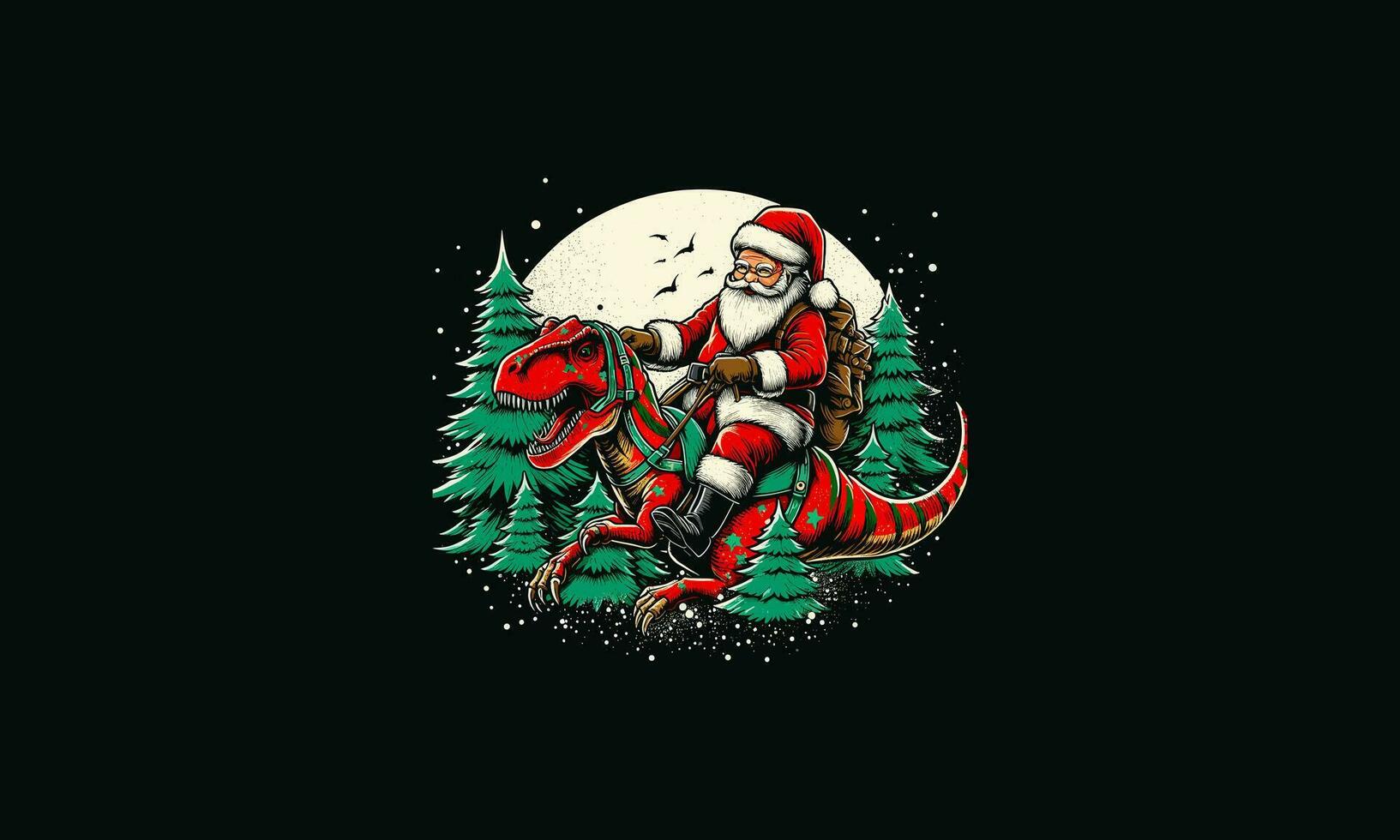 Santa Reiten Dino auf Wald Nacht Vektor Kunstwerk Design