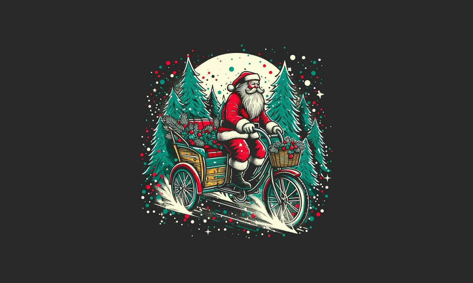 santa rider en riksha i de mitten av de skog vektor konstverk design