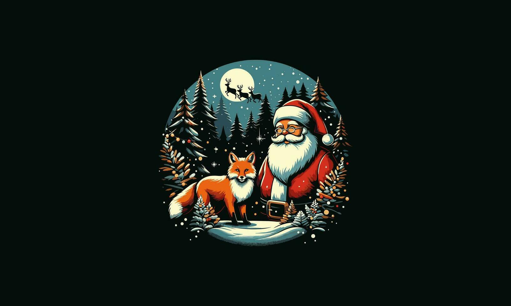 Santa und Fuchs auf Wald Vektor Kunstwerk Design