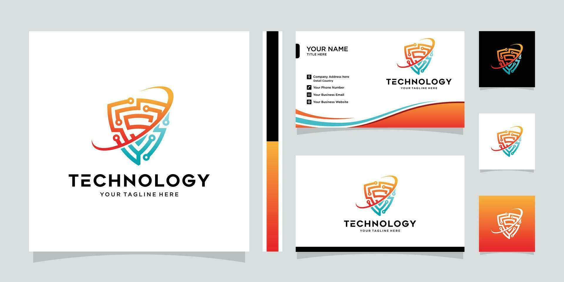säkerhet logotyp teknologi för din företag, skydda logotyp för säkerhet data och företag kort design mall vektor