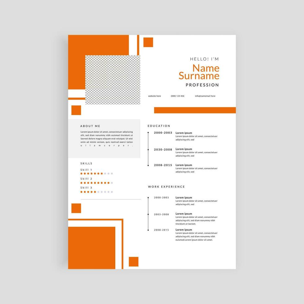 Vektor minimal Orange Lebenslauf Design