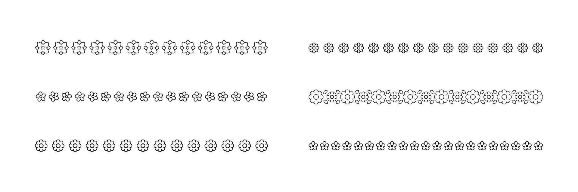 süß Frühling Blumen- Teiler Grenzen Gliederung Linie Kunst Gekritzel Satz. Frühling und Ostern Blume Trennzeichen Design Elemente. vektor