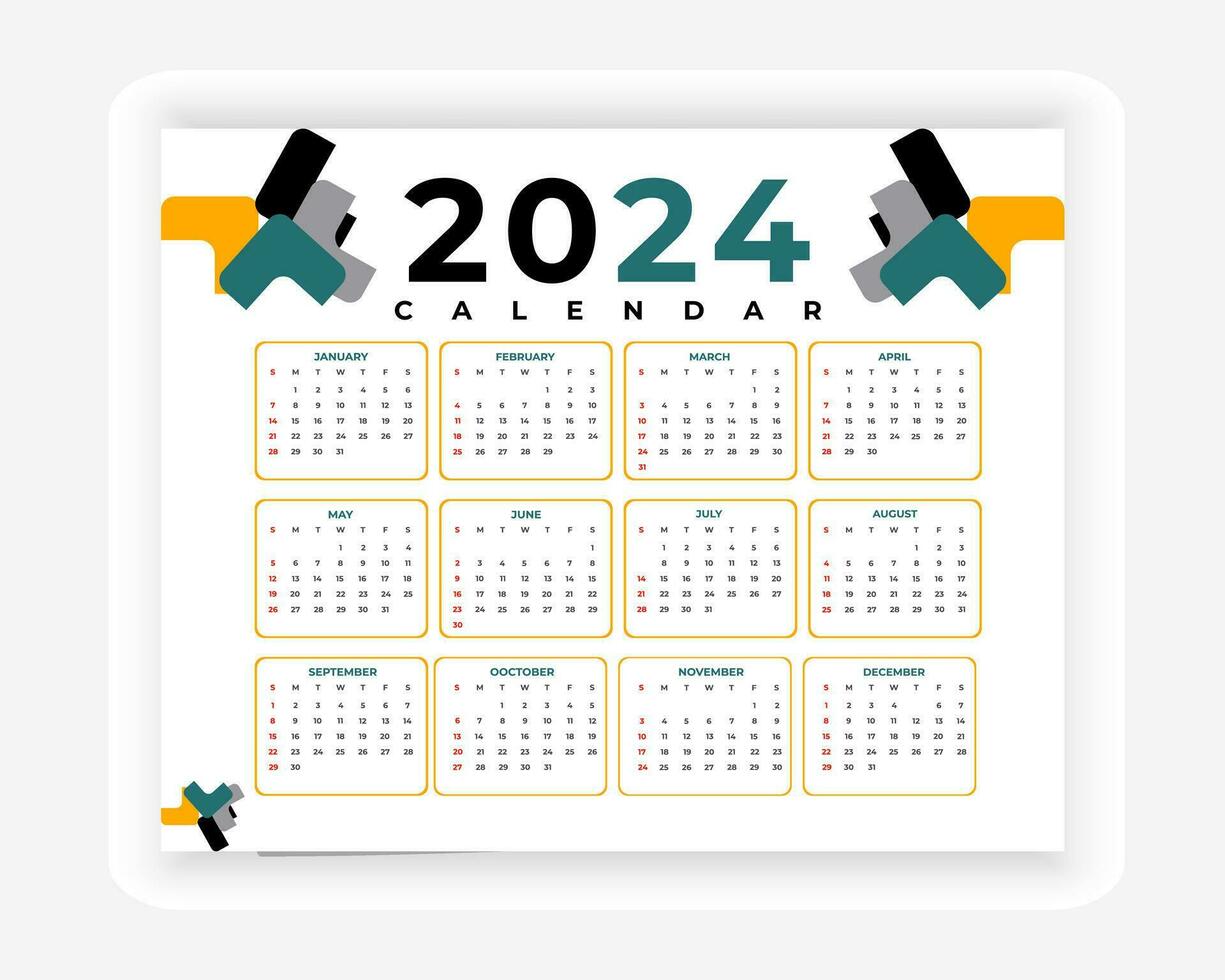 vektor färgrik 2024 kalender design