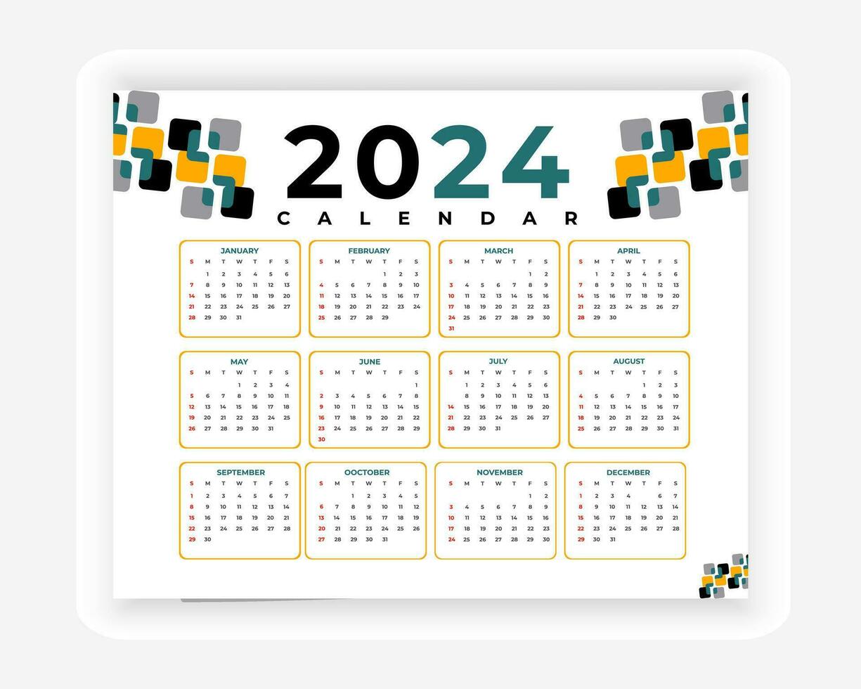 vektor färgrik 2024 kalender design