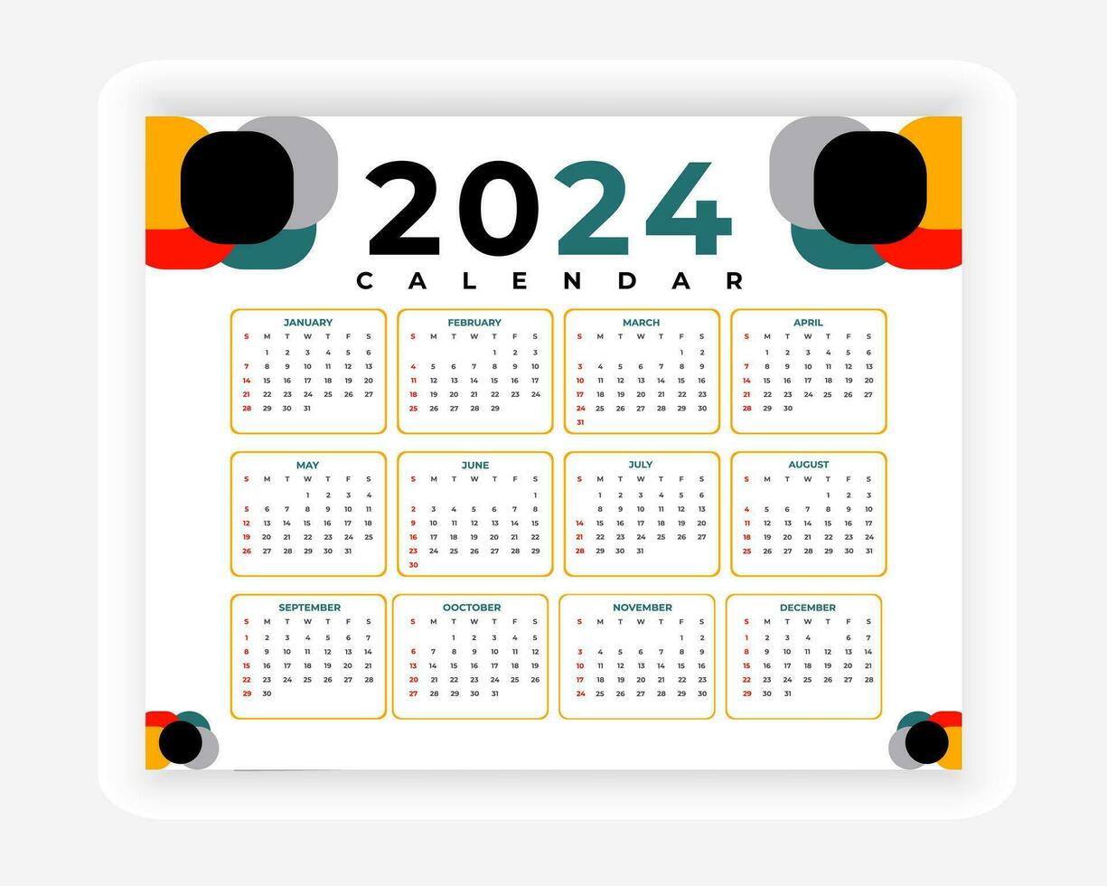 vektor färgrik 2024 kalender design