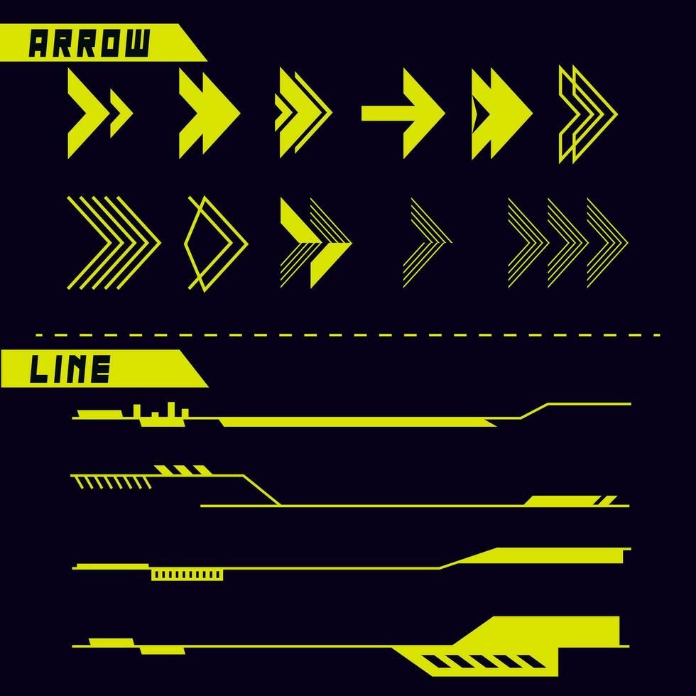 uppsättning av sci fi modern användare gränssnitt element. trogen abstrakt hud.hej tech rader och pilar. vektor illustration