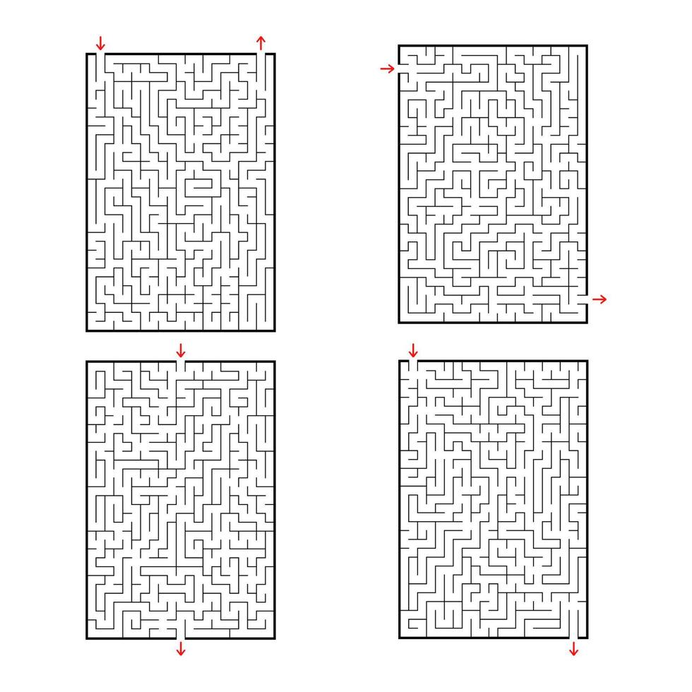 en uppsättning rektangulära labyrinter. spel för barn. pussel för barn. labyrint gåta. platt vektor illustration isolerad på vit bakgrund.