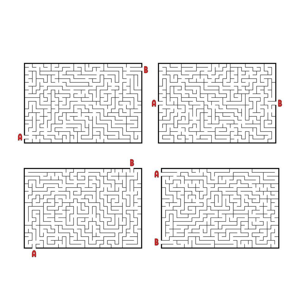 eine Reihe von rechteckigen Labyrinthen. Spiel für Kinder. Puzzle für Kinder. Labyrinth Rätsel. flache Vektorillustration lokalisiert auf weißem Hintergrund. vektor