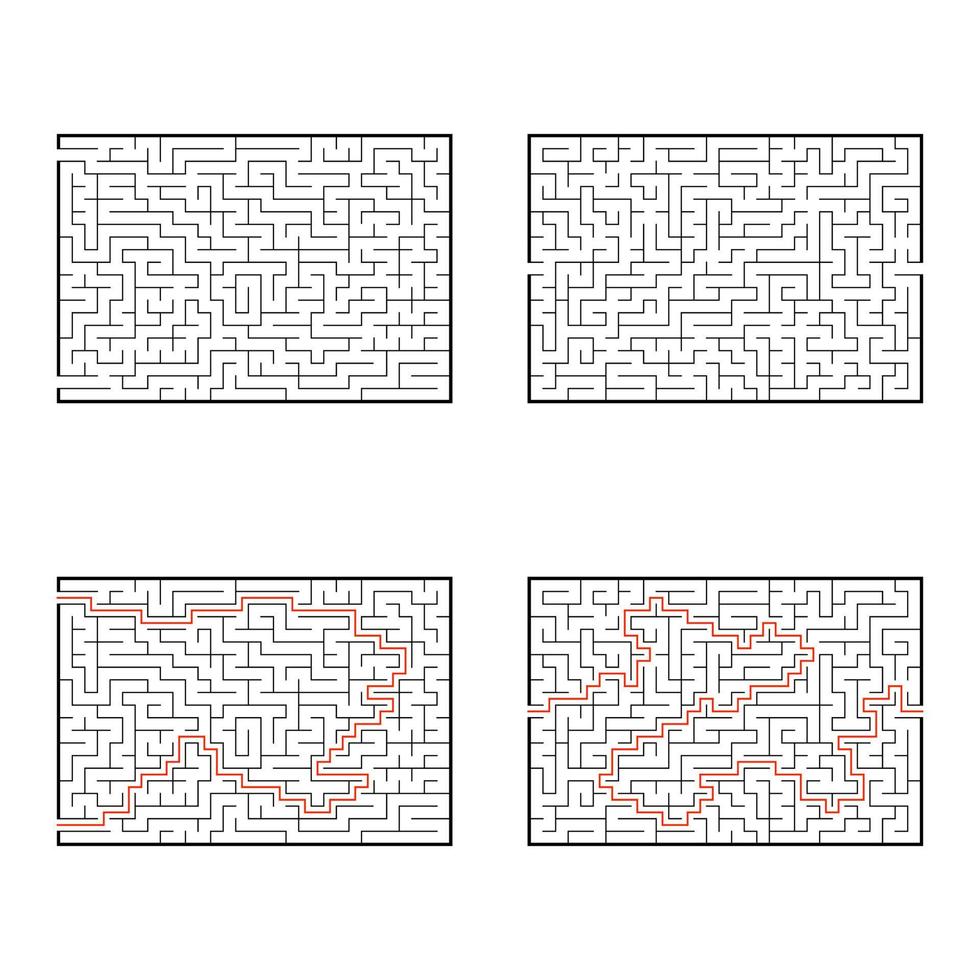 eine Reihe von rechteckigen Labyrinthen. Spiel für Kinder. Puzzle für Kinder. Labyrinth Rätsel. flache Vektorillustration lokalisiert auf weißem Hintergrund. mit Antwort. vektor