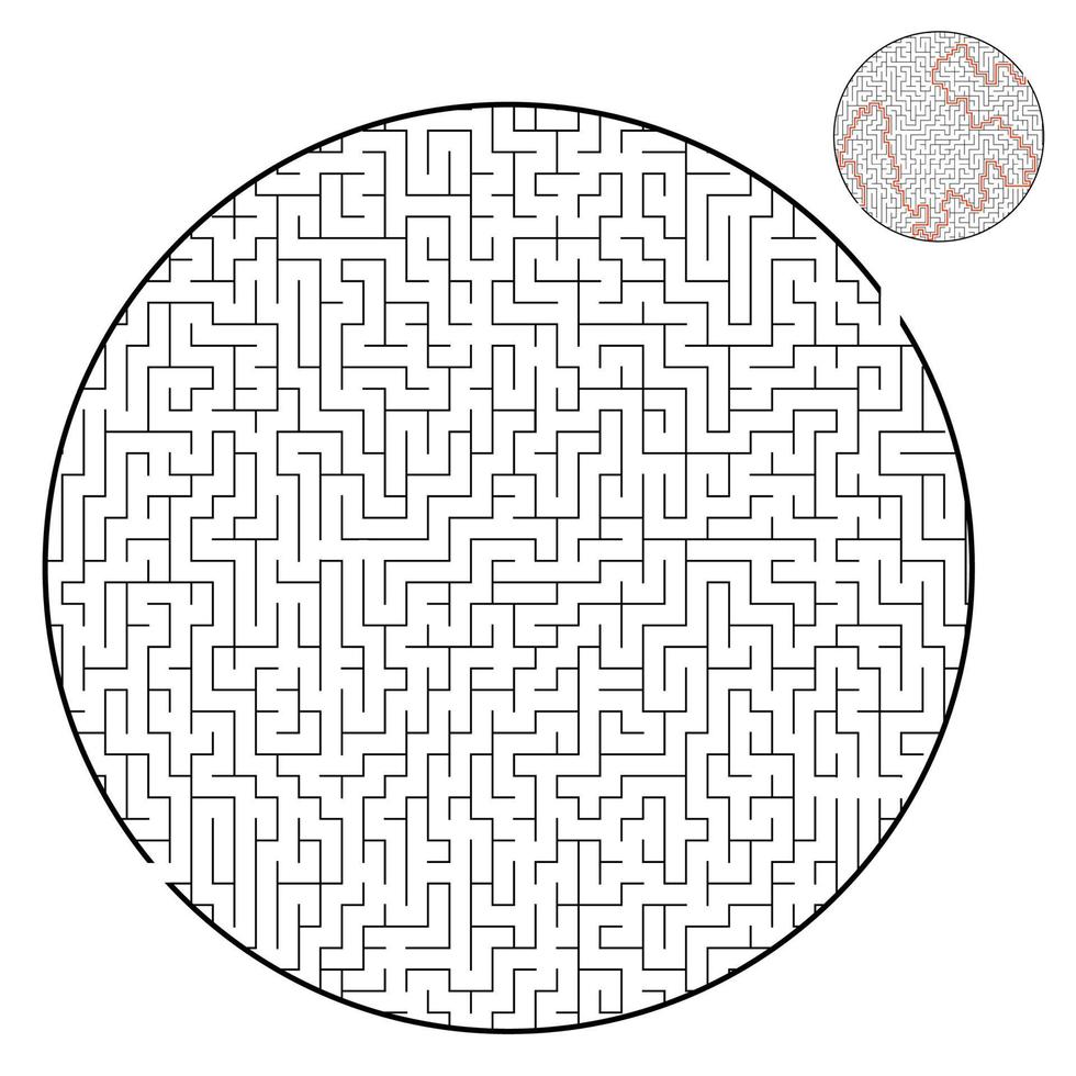 schwieriges rundes Labyrinth. Spiel für Kinder und Erwachsene. Puzzle für Kinder. Labyrinth Rätsel. flache Vektorillustration lokalisiert auf weißem Hintergrund. mit Antwort. vektor