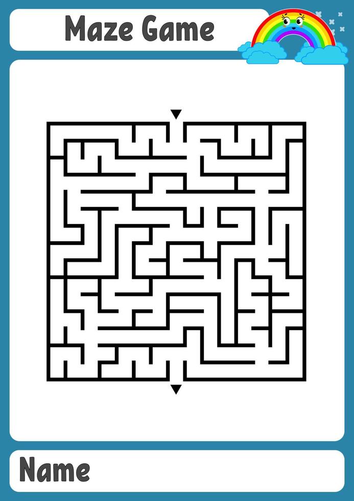 abstraktes quadratisches Labyrinth. Arbeitsblätter für Kinder. Spielpuzzle für Kinder. lustiger Regenbogen auf farbigem Hintergrund. ein Eingang, ein Ausgang. Labyrinth Rätsel. Vektor-Illustration. mit Platz für Namen. vektor