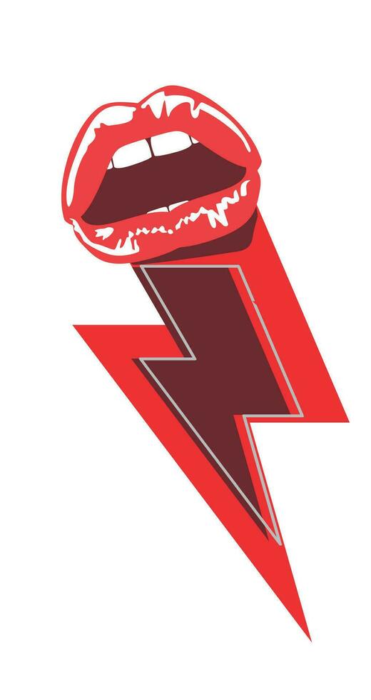 Blitz Symbol und glam Felsen Lippen. vektor