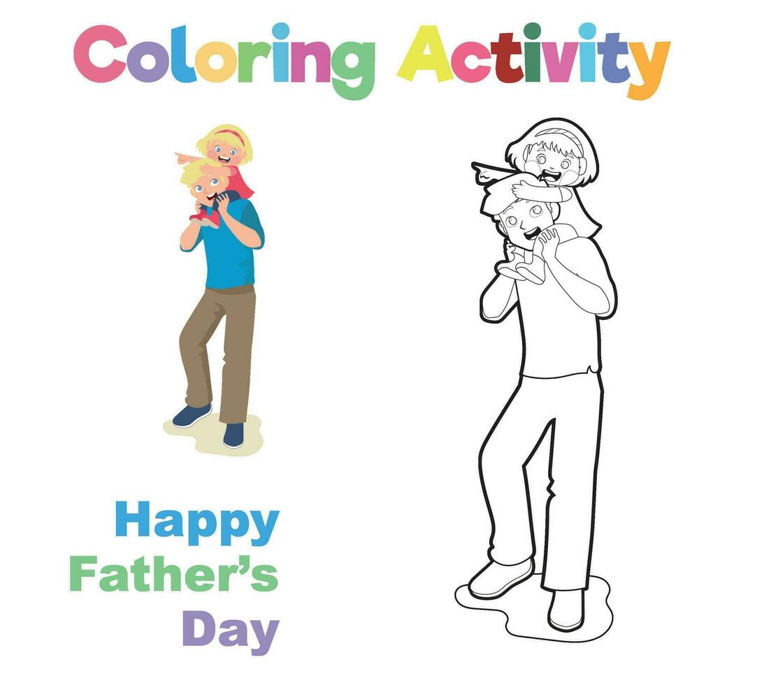 glücklich Vater Tag Färbung Blatt. Väter Tag Färbung Seiten. einfach und einfach Färbung Seite zum Kinder vektor