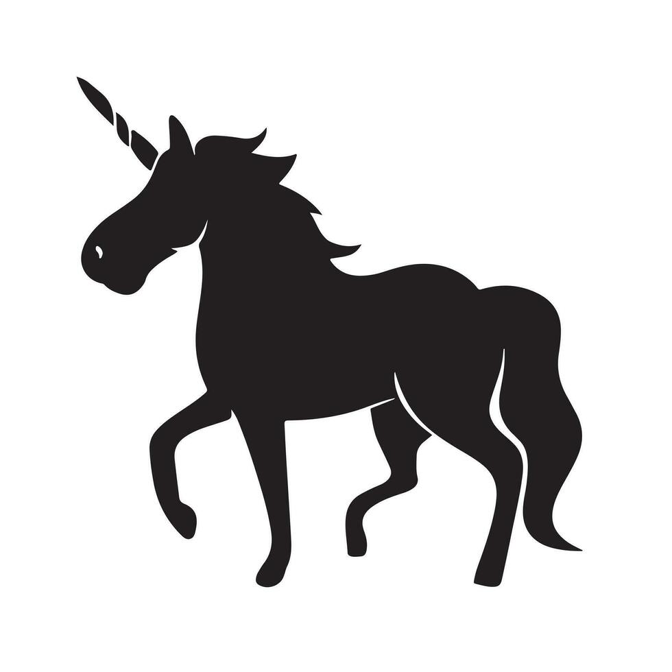 ein schwarz Silhouette Einhorn einstellen Clip Art auf ein Weiß Hintergrund vektor