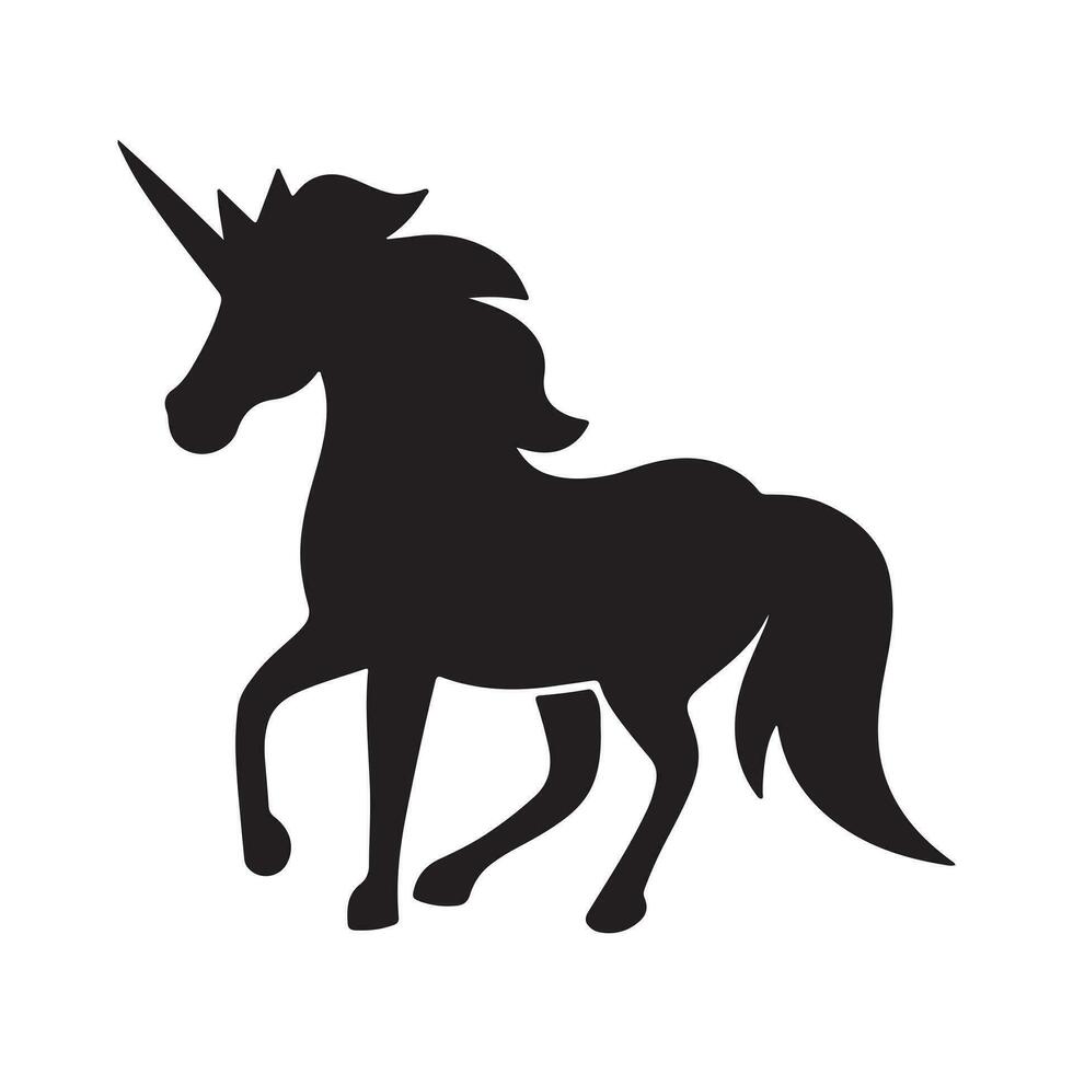 ein schwarz Silhouette Einhorn einstellen Clip Art auf ein Weiß Hintergrund vektor