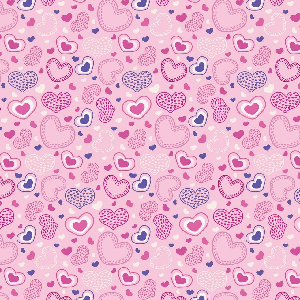 bakgrund med dragen klotter hjärtan i rosa toner. mönster på de swatch panel. vektor