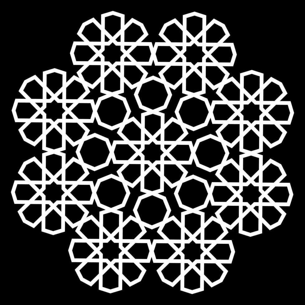 geometrisch islamisch Muster. Weiß Gliederung Textur auf schwarz Hintergrund. Arabisch Design Element. vektor