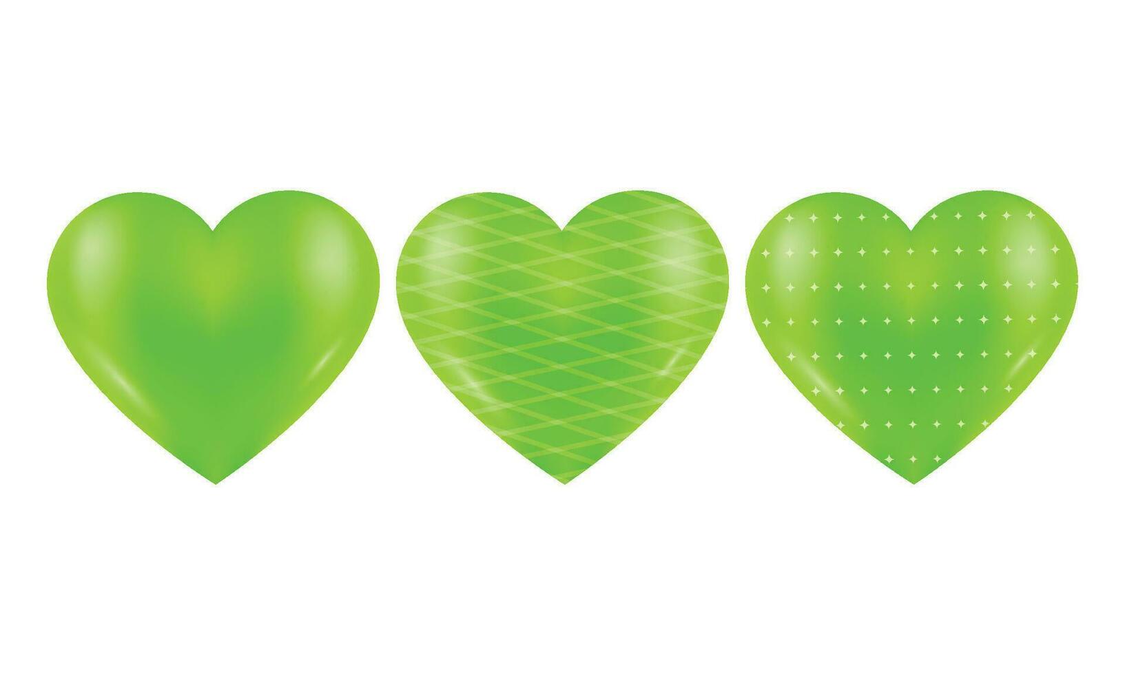 vektor uppsättning av 3d grön hjärtan med mönster element