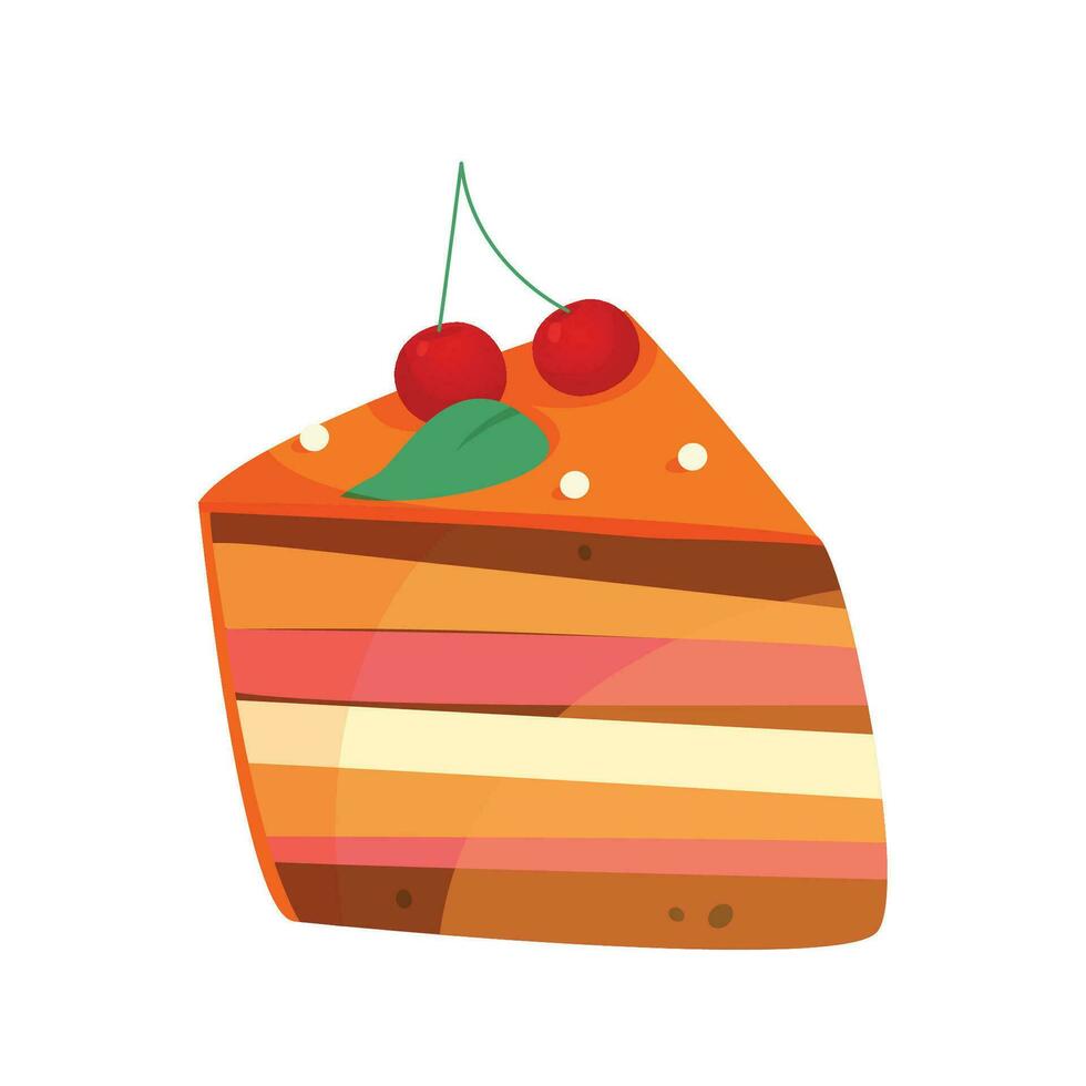 Vektor lecker Kuchen Scheiben mit Glasur und Sahne mit Obst Belag Zeichnung Stil