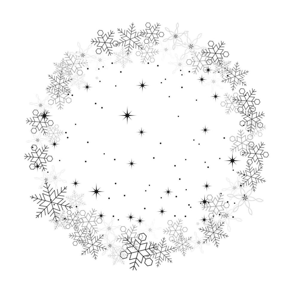vektor en cirkel av snöflingor och snöstormson en mörk grå bakgrund. vinter- vektor illustration. glad jul
