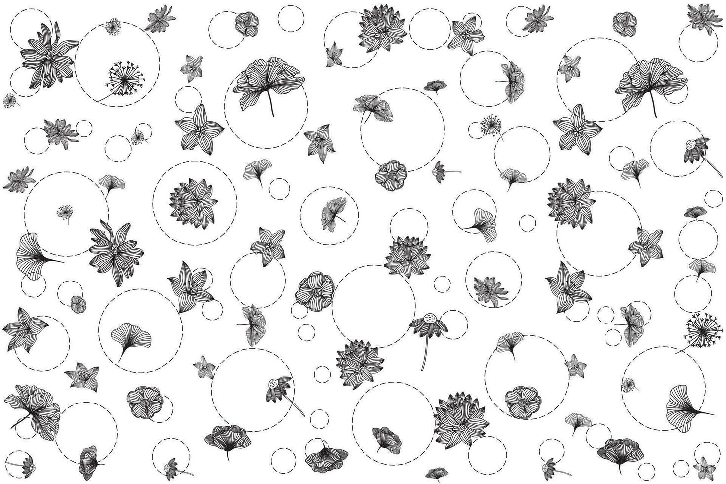 Illustration, abstrakt Linie Blume mit Kreis auf Weiß Hintergrund. vektor