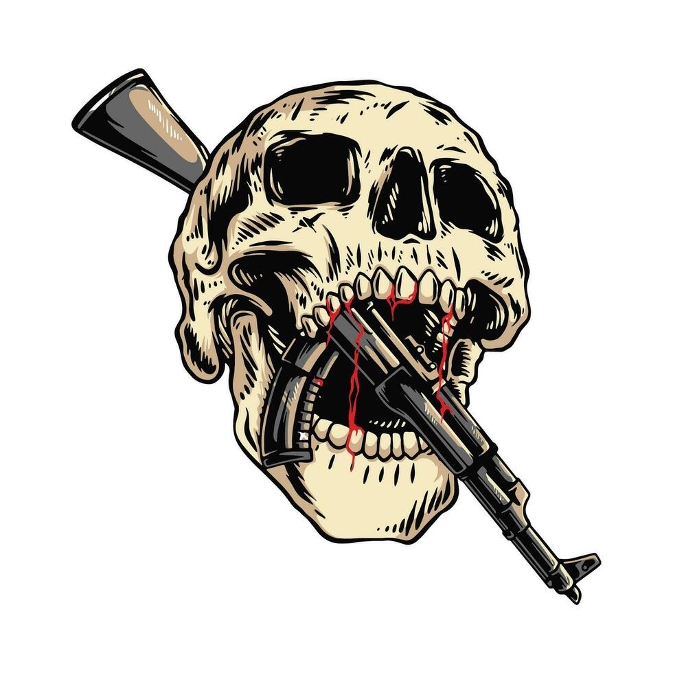 Schädel Kopf mit Gewehr Vektor Kunst Illustration