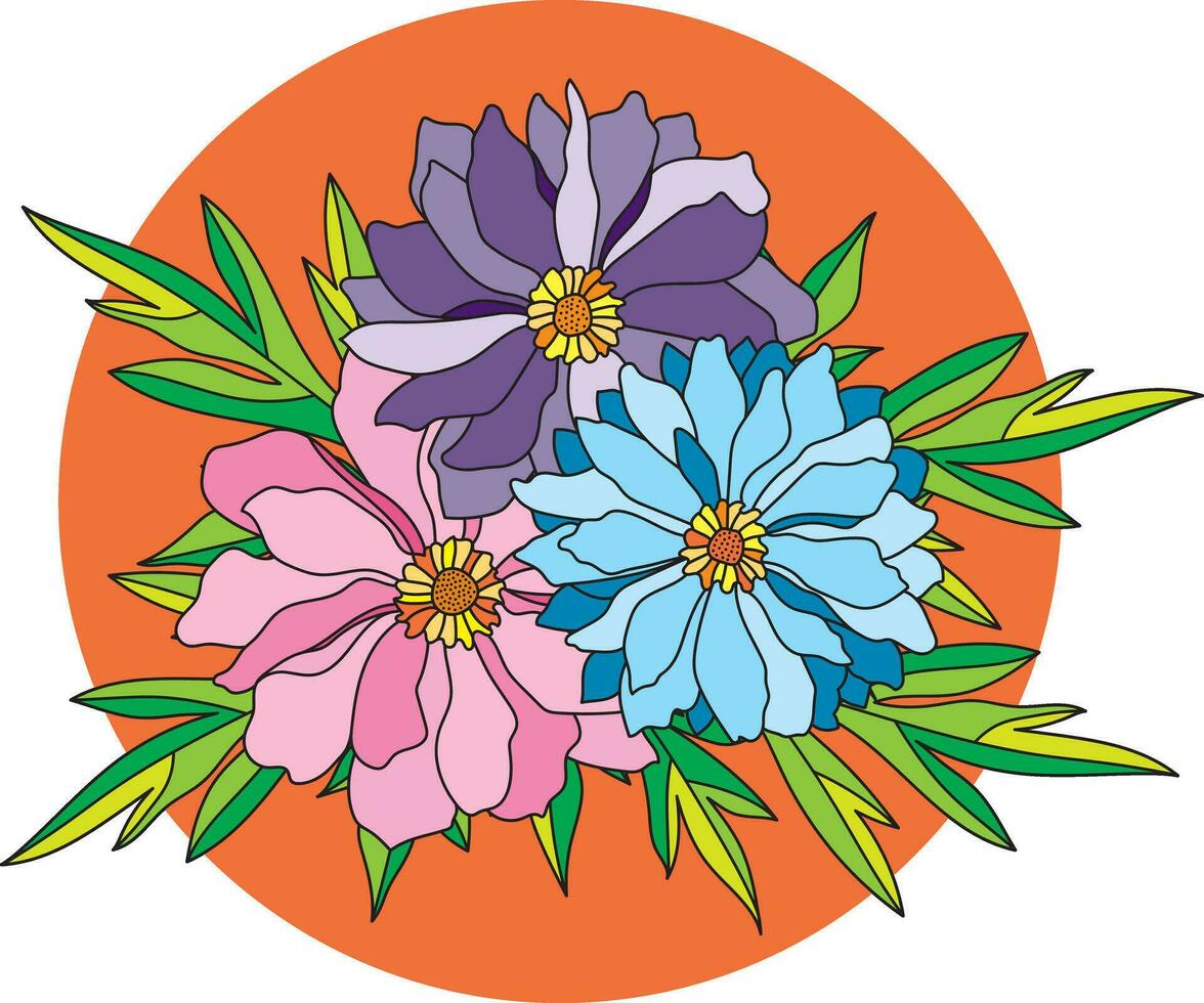 illustration av abstrakt blomma på orange cirkel bakgrund. vektor