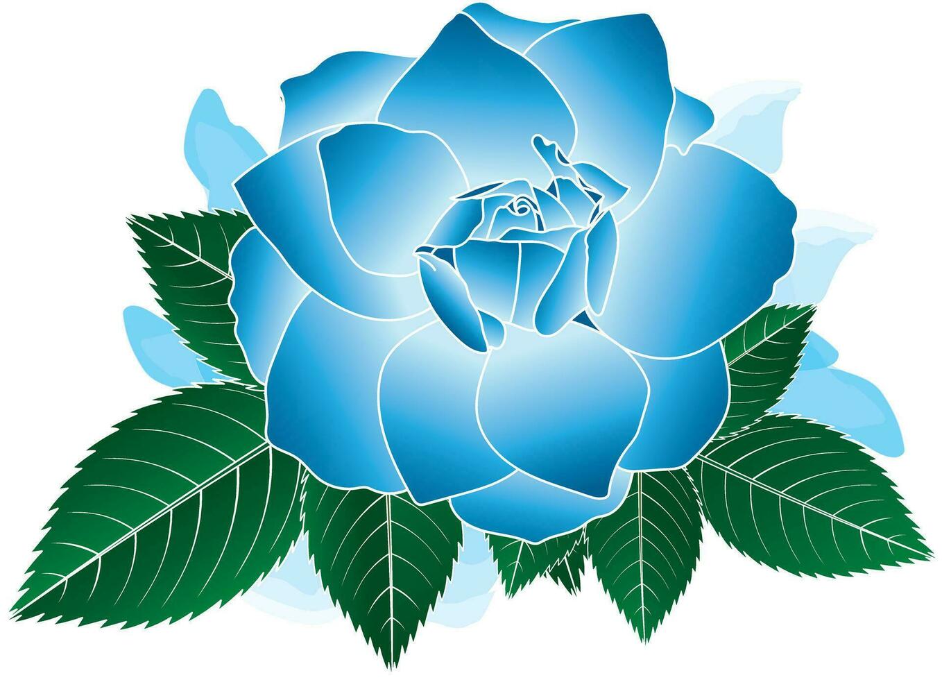 illustration av blå reste sig blomma med löv på vit bakgrund. vektor