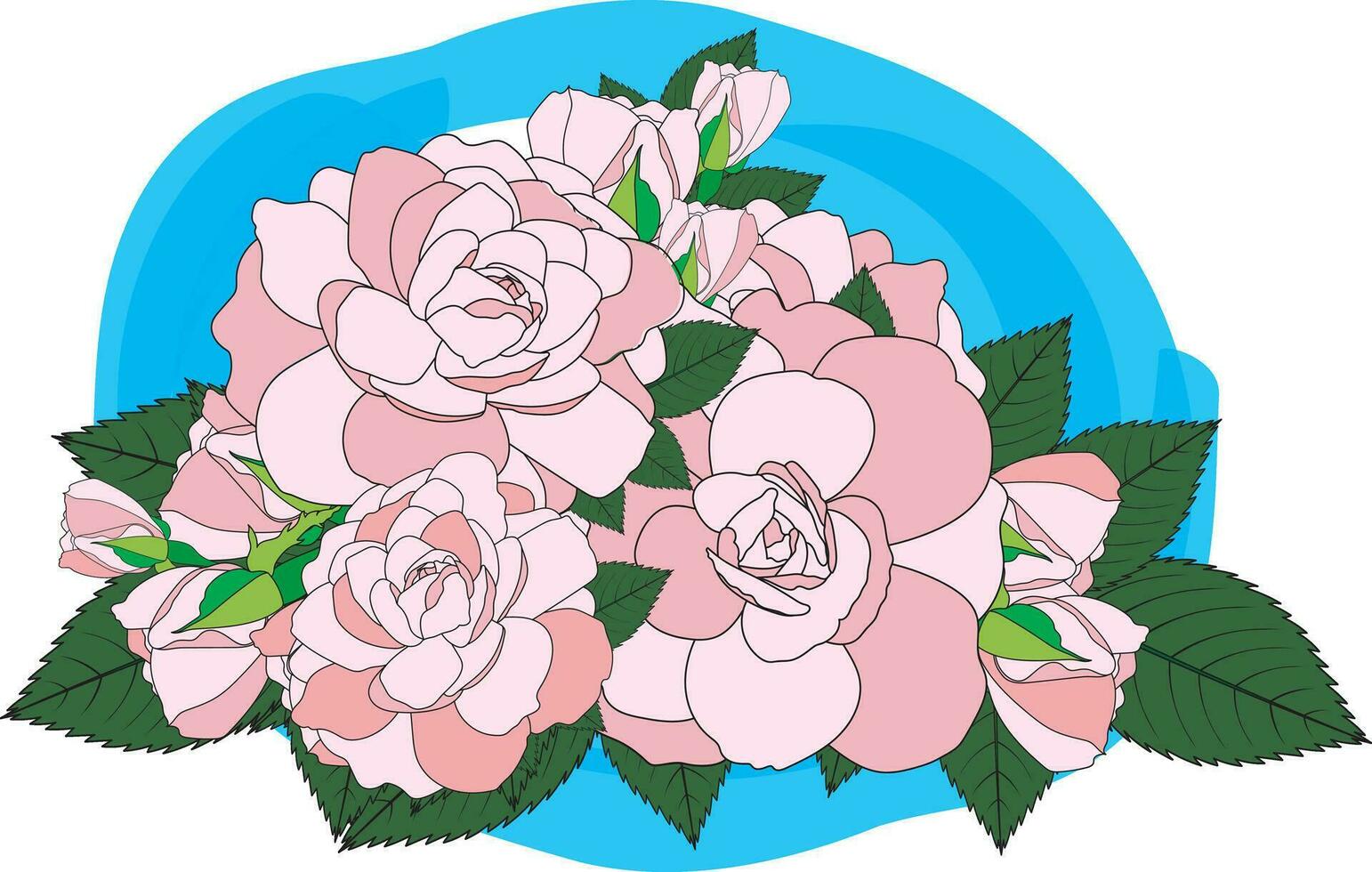 illustration bukett av rosa reste sig blomma med löv bakgrund. vektor