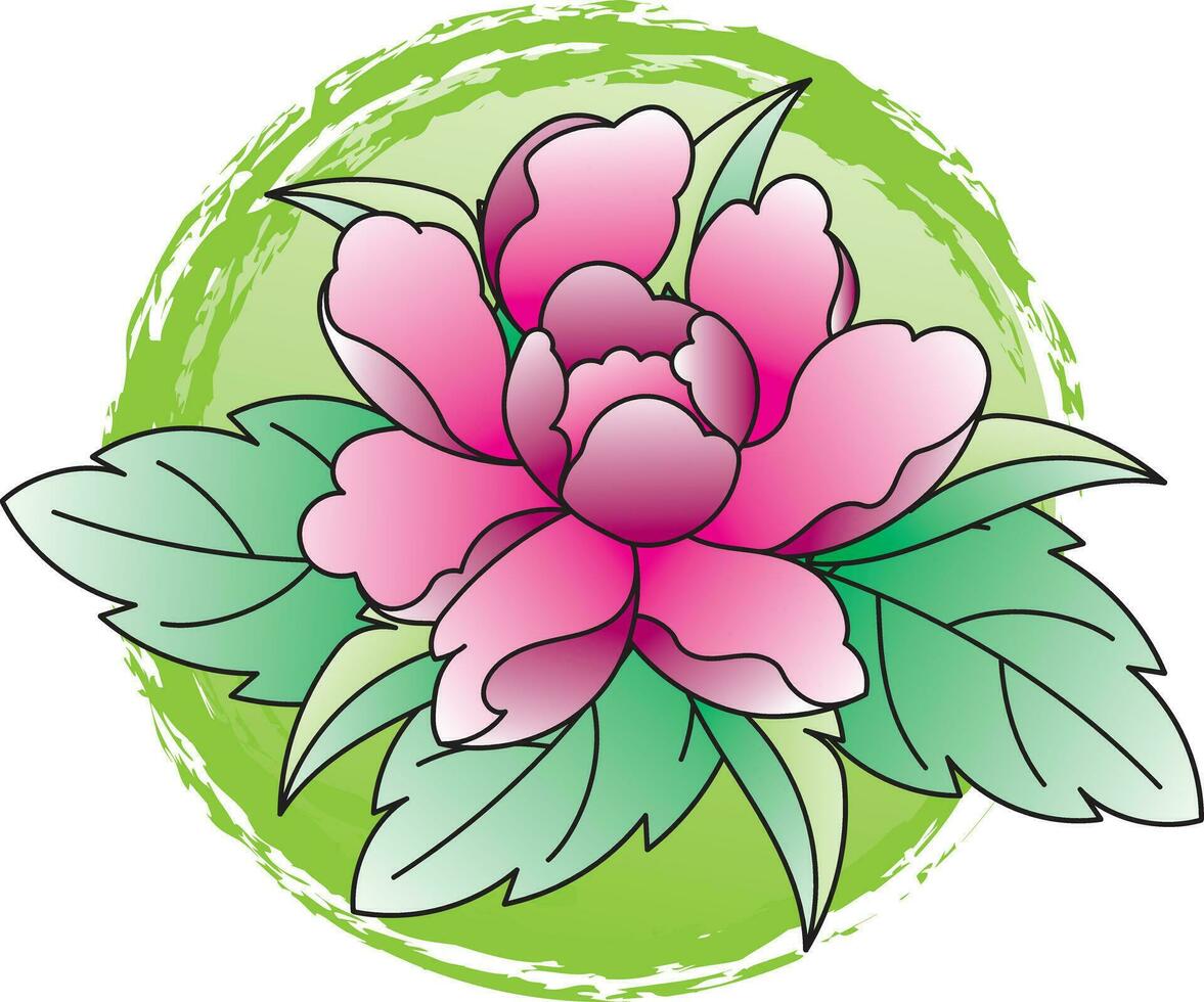 Illustration von abstrakt Rosa Blume auf Grün Kreis Hintergrund. vektor