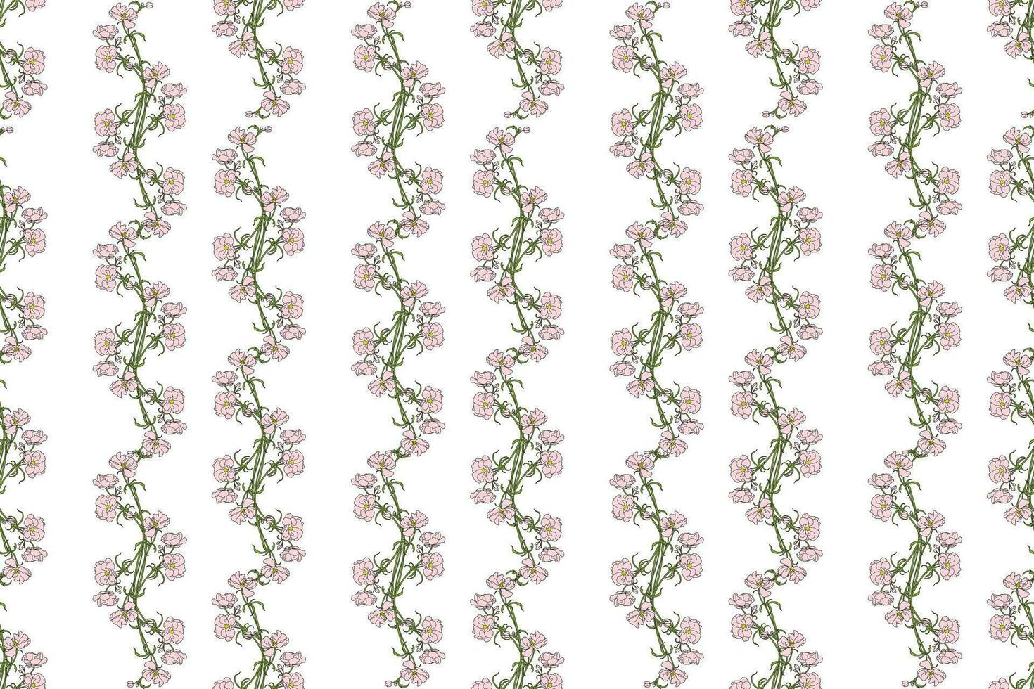 illustration mönster av de rosa blomma med löv på vit bakgrund. vektor