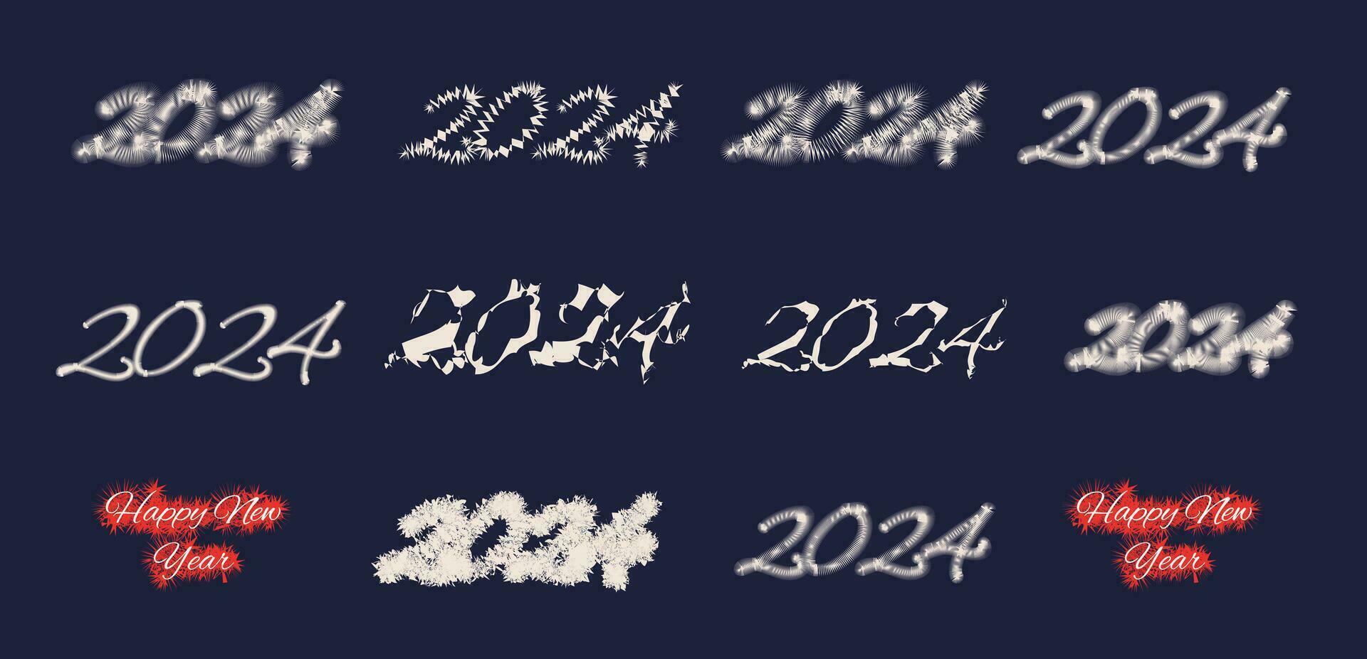 modern Lycklig ny år 2024 design uppsättning. premie trend vektor illustration för baner, t skjorta, affisch, kalender och hälsning kort. Lycklig ny år 2024.