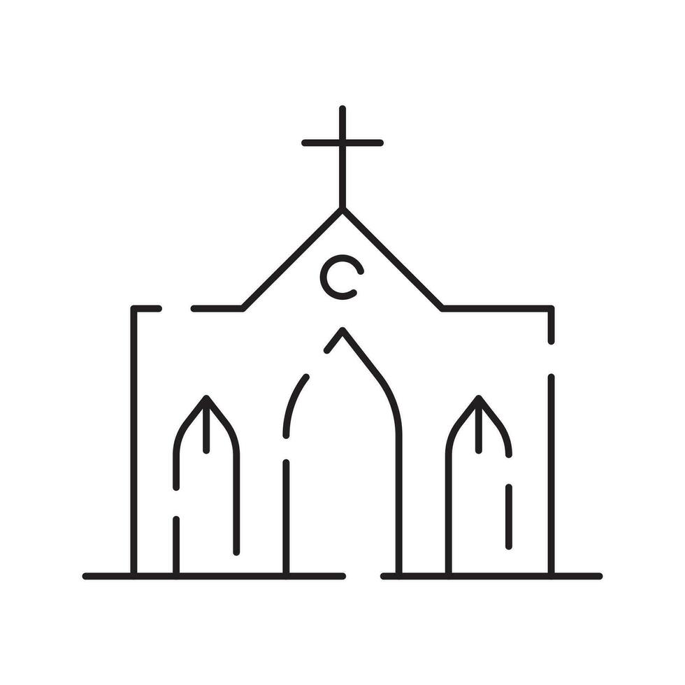 Kirche Symbol Vektor dünn Linie Stil. Religion Linie Symbol Gebäude.