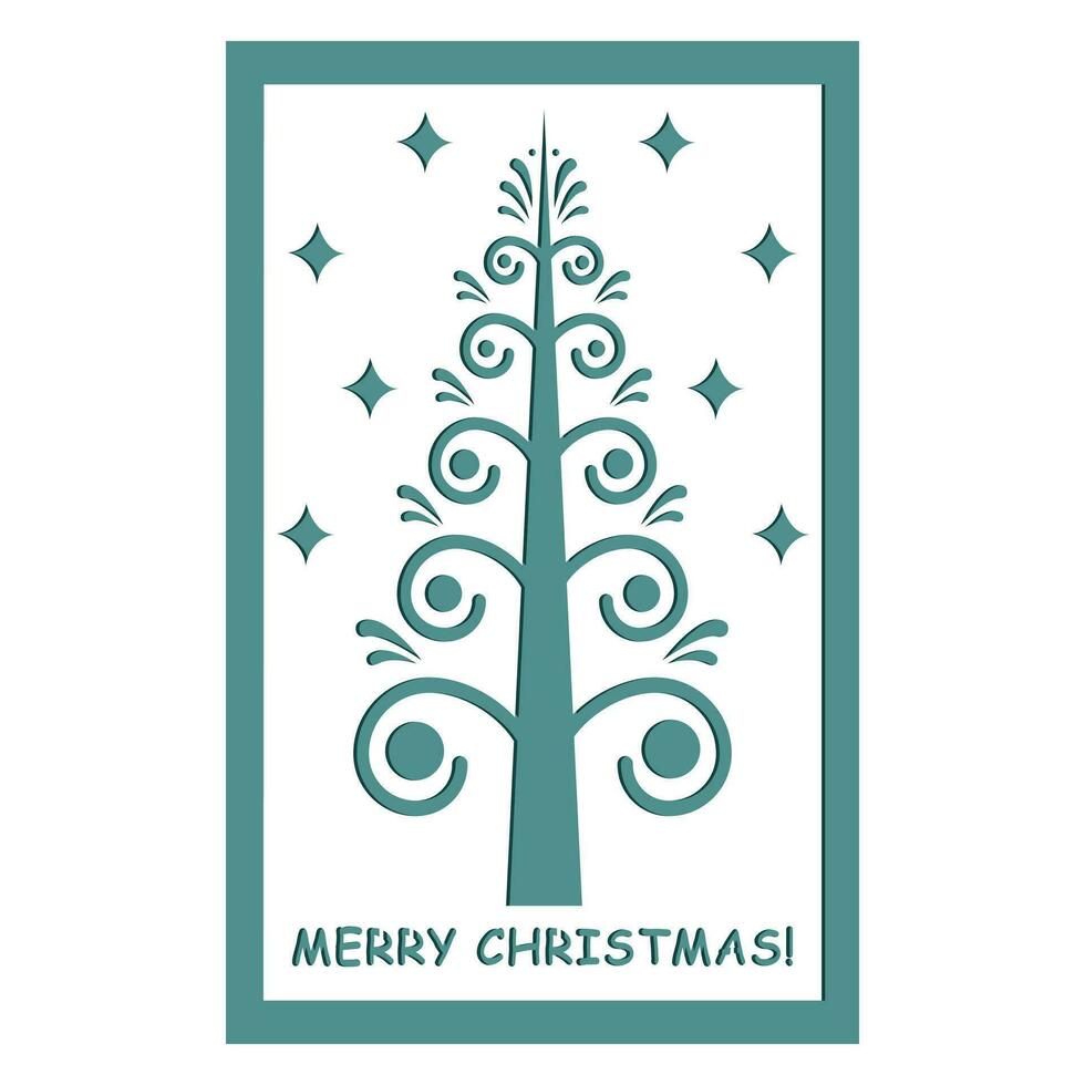 jul kort mall med en jul träd i de skärande stil vektor