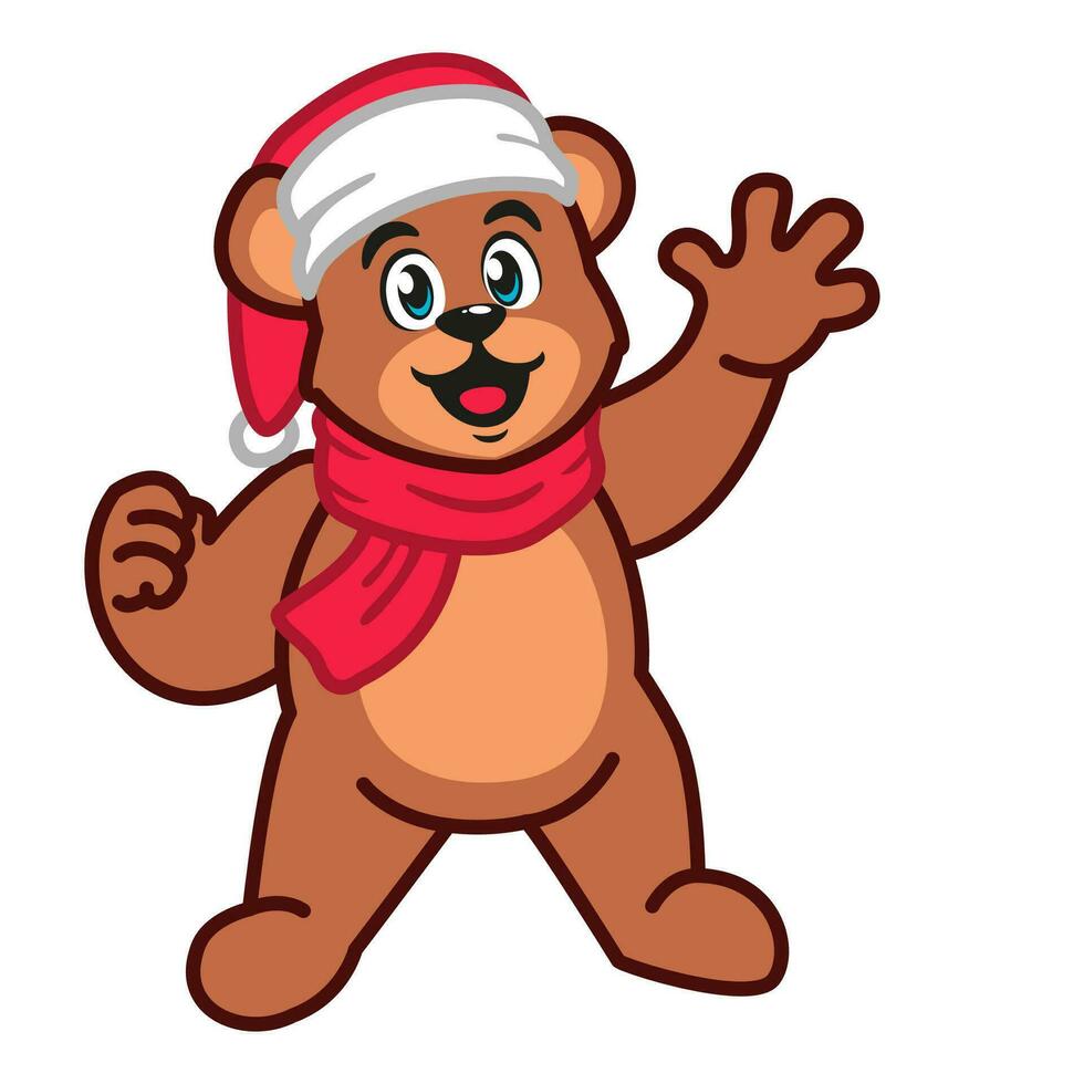 en teddy Björn bär en santa hatt och scarf vektor