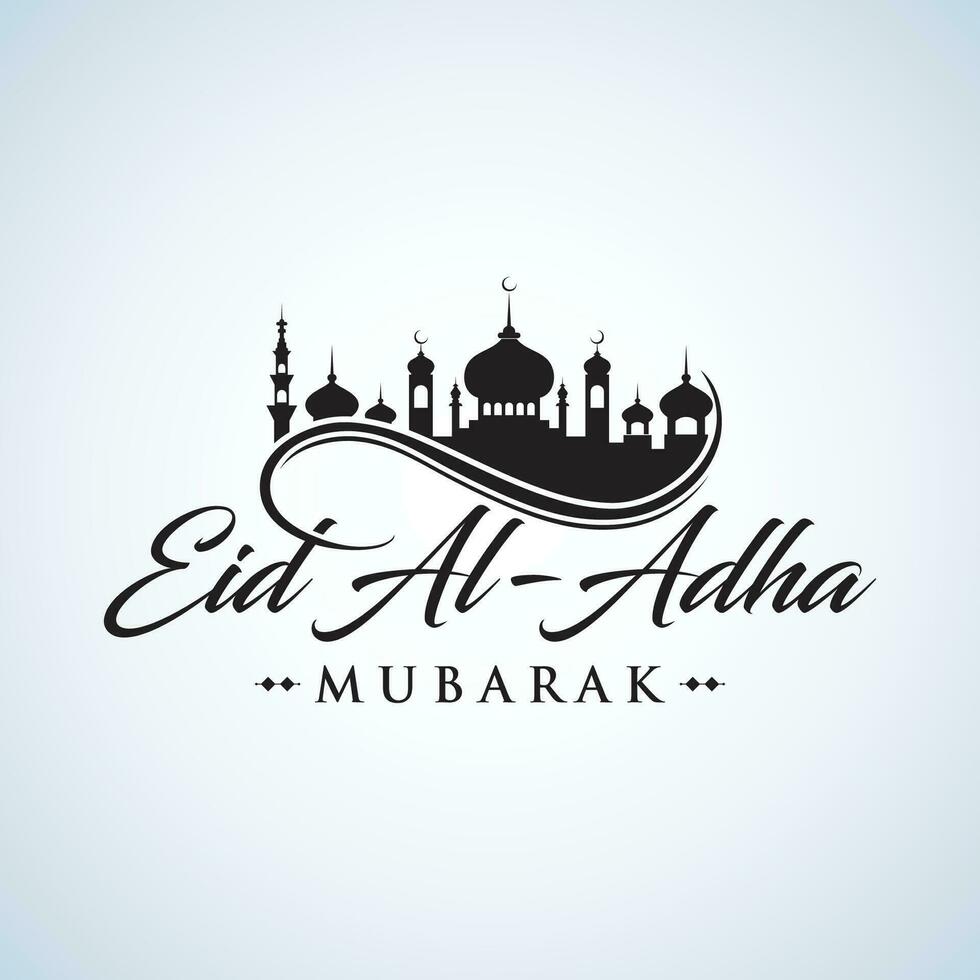 eid al-adha handstil. eid al-fitr. hand dragen modern vektor kalligrafi med moské isolerat på vit bakgrund för muslim Semester eid al-fitr eller eid al-adha, vektor illustration