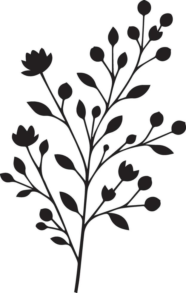 minimal Blühen Blumen- Ast Silhouette Vektor Illustration, Weiß Hintergrund 14