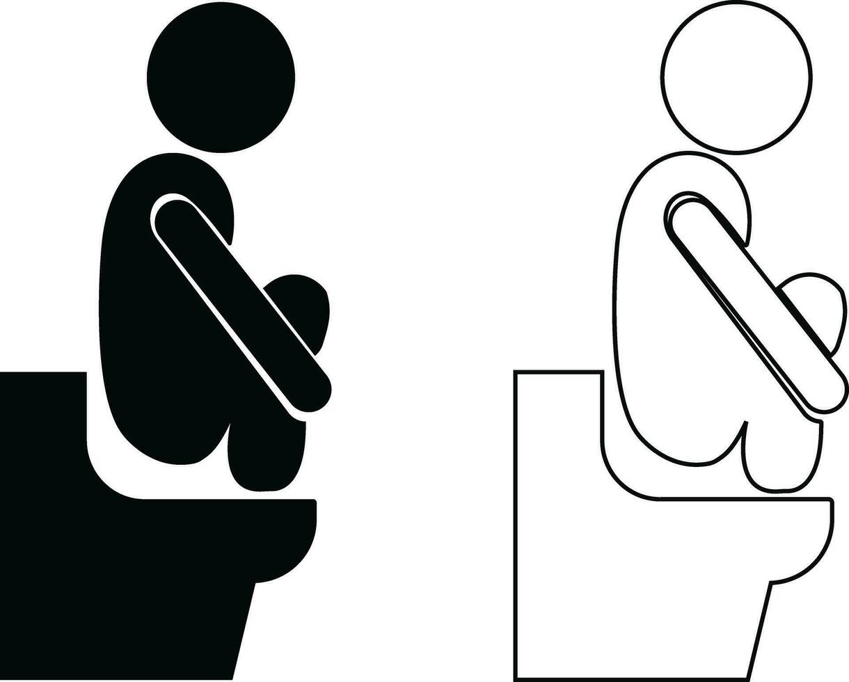 Mann auf Toilette Symbol im Wohnung, Linie einstellen isoliert auf Toilette Piktogramme Öffentlichkeit Toilette Zeichen, männlich Hygiene Waschräume Symbole, schwarz Toilette ui Vektor Handy, Mobiltelefon Apps und Webseite Symbol Teller