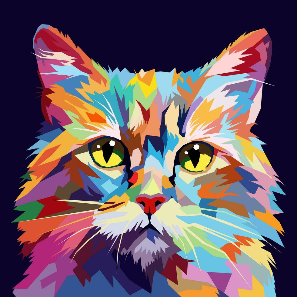 katt ansikte dragen använder sig av wpap konst stil, pop- konst, vektor illustration.