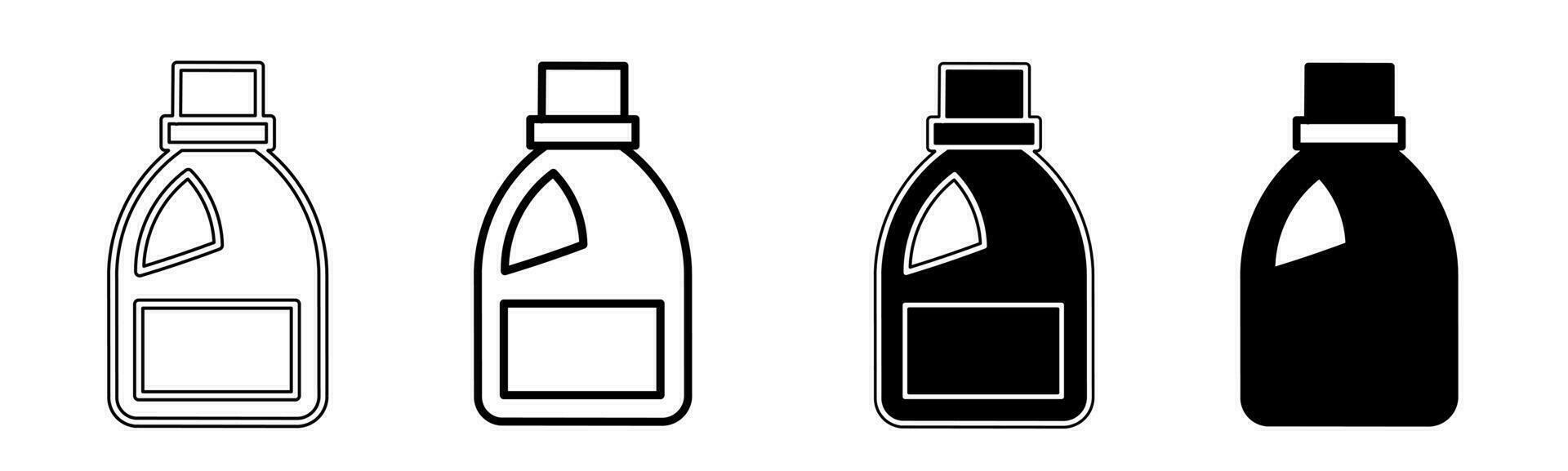 schwarz und Weiß Illustration von ein Flüssigkeit Flasche. Flüssigkeit Flasche Symbol Sammlung mit Linie. Lager Vektor Illustration.