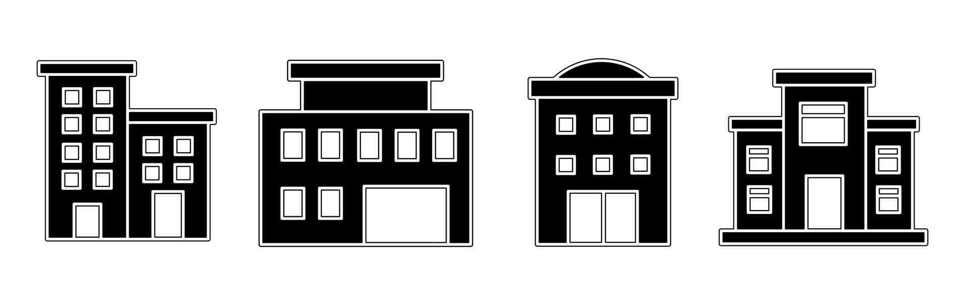 Gebäude Symbol Sammlung. ein Illustration von ein schwarz Gebäude Symbol. Lager Vektor. vektor