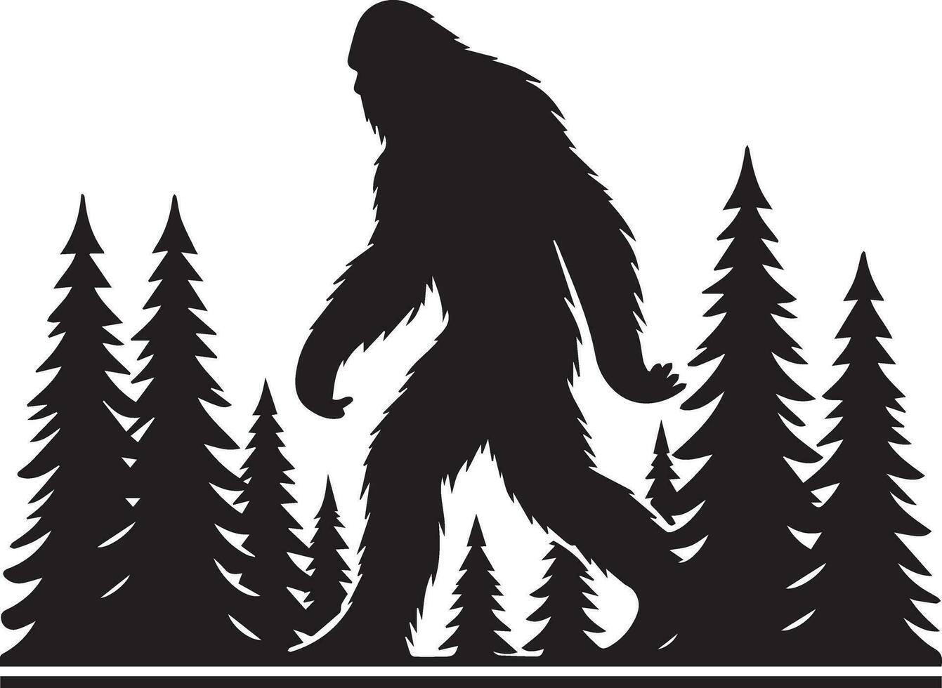 minimal Bigfoot Tier Vektor Silhouette schwarz Farbe Weiß Hintergrund 8