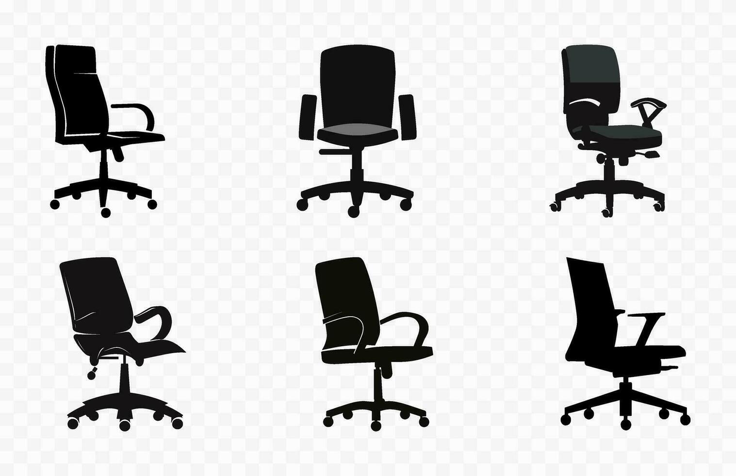 kontor stol silhuetter vektor uppsättning, skrivbord stol svart vektor samling
